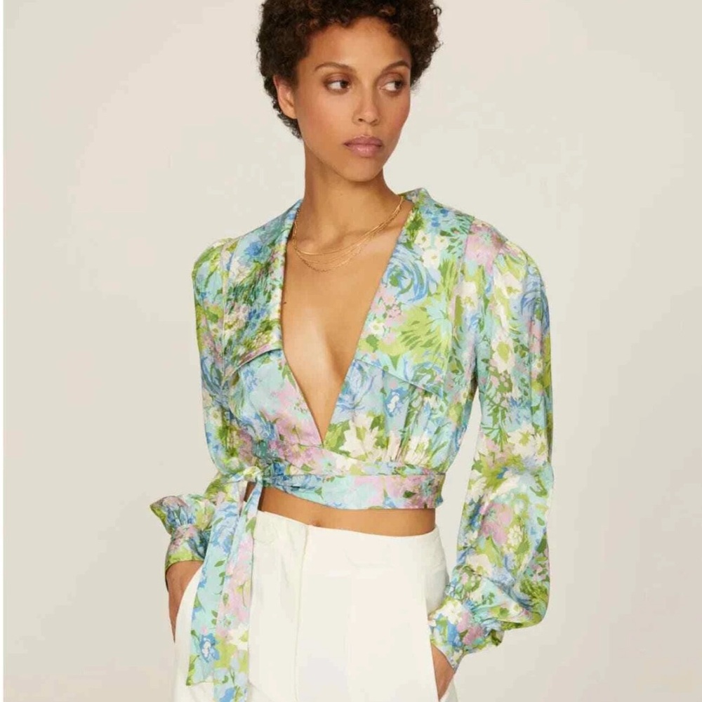 Ronny Kobo Collection Pastel Floral Wrap Blouse